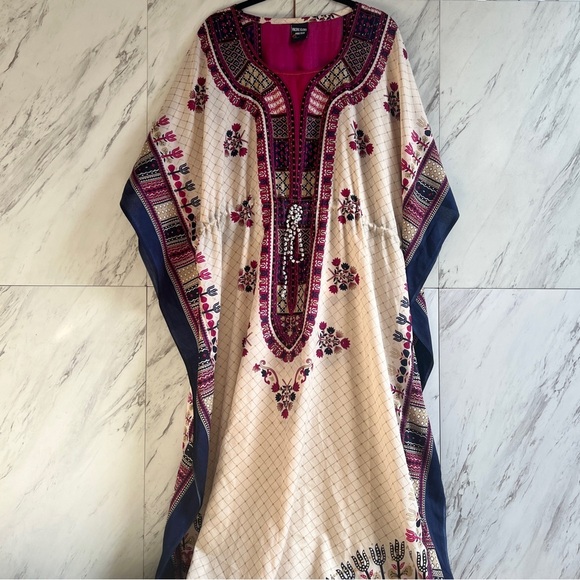 Pacific Glory Flowy Caftan Maxi Dress Coverup Casual Beachwear FREE SIZE - Picture 1 of 6